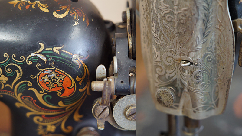 1910年、米・ニュージャージー州製。空襲を免れた“奇跡のミシン”は、今も大切に工場長がメンテナンスをしている。